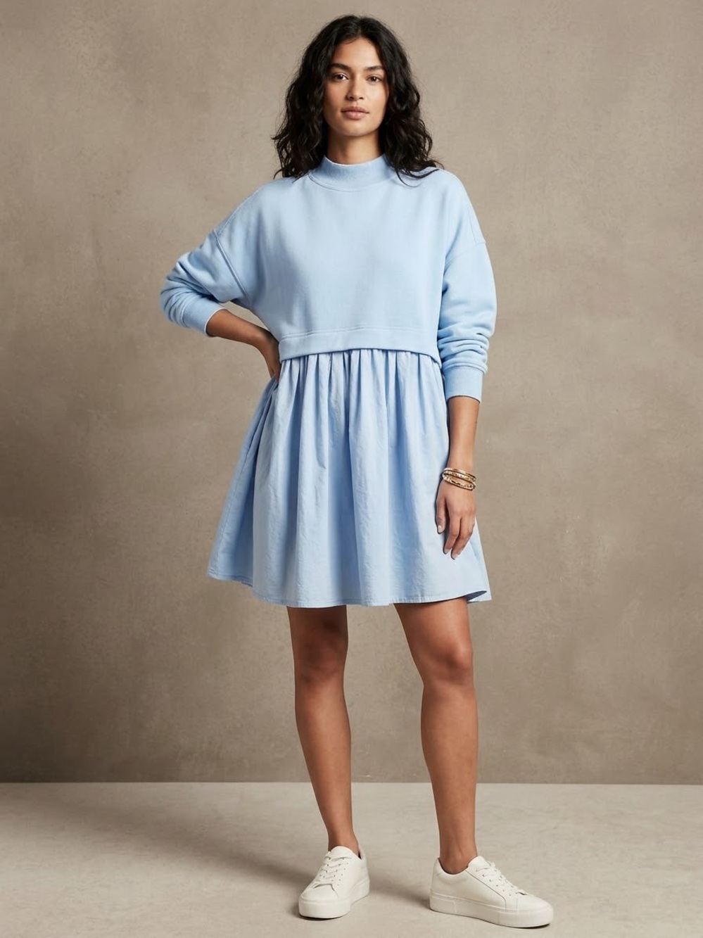 Relaxed Light Blue Mini Sweatshirt Dress